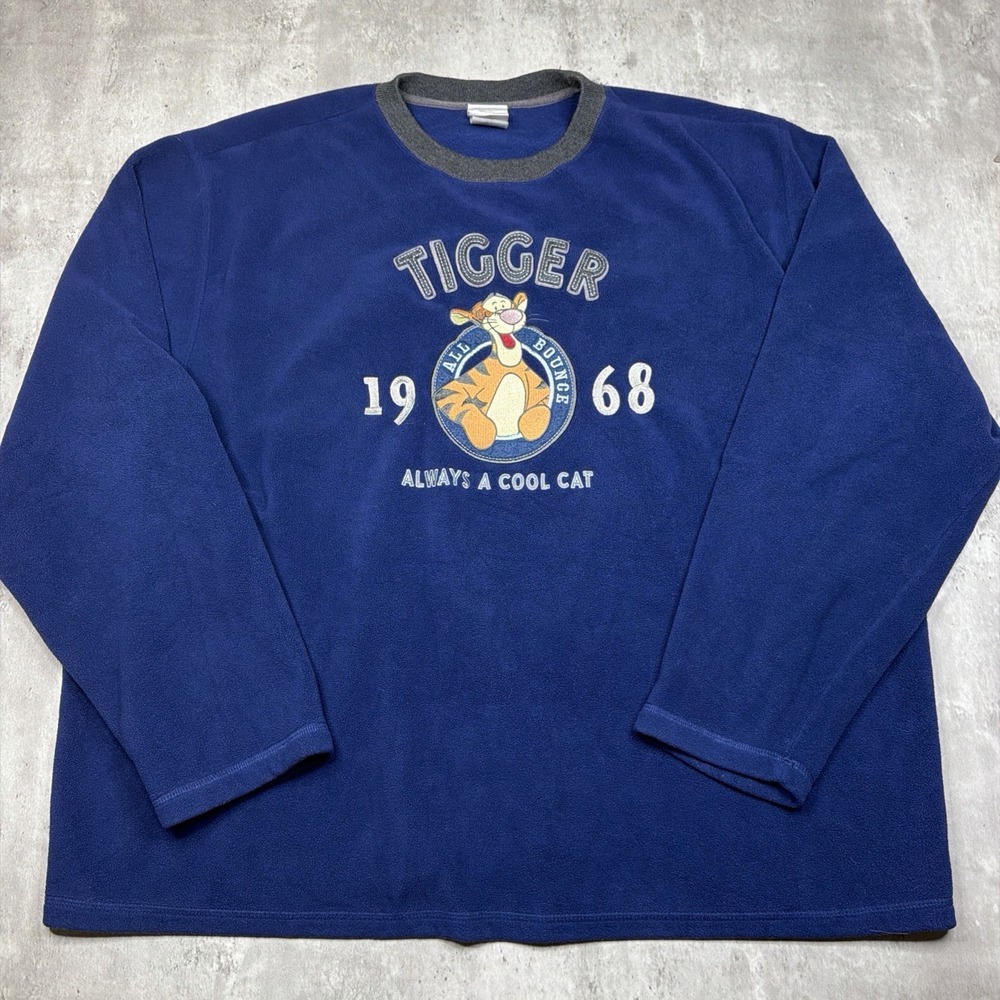 Vintage Disney Tigger Sweater Adult XL Blue Fleece 1968 Always A Cool Cat 90s